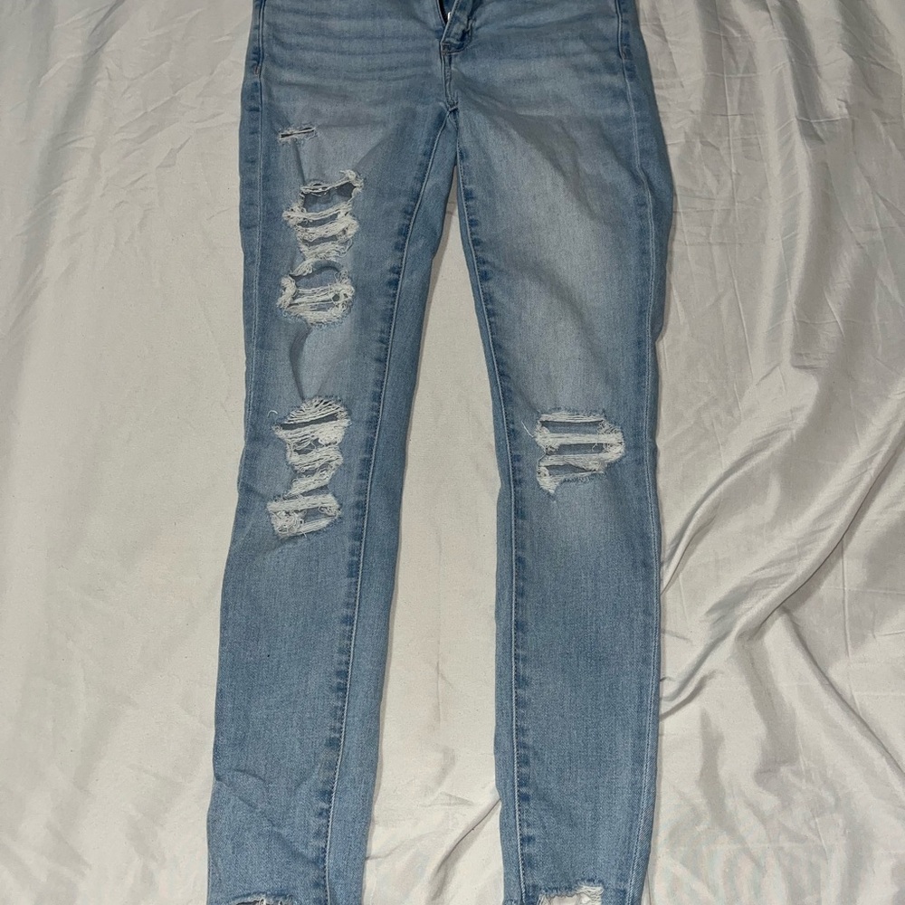 American Eagle Outfitters Blue Skinny Jeans with Distressed Details